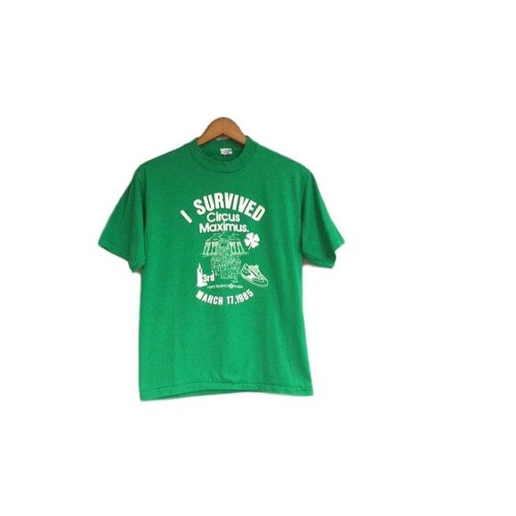 VINTAGE 80's Austin TX "I Survived Circus Maximus" Green T-Shirt - Picture 2 of 5